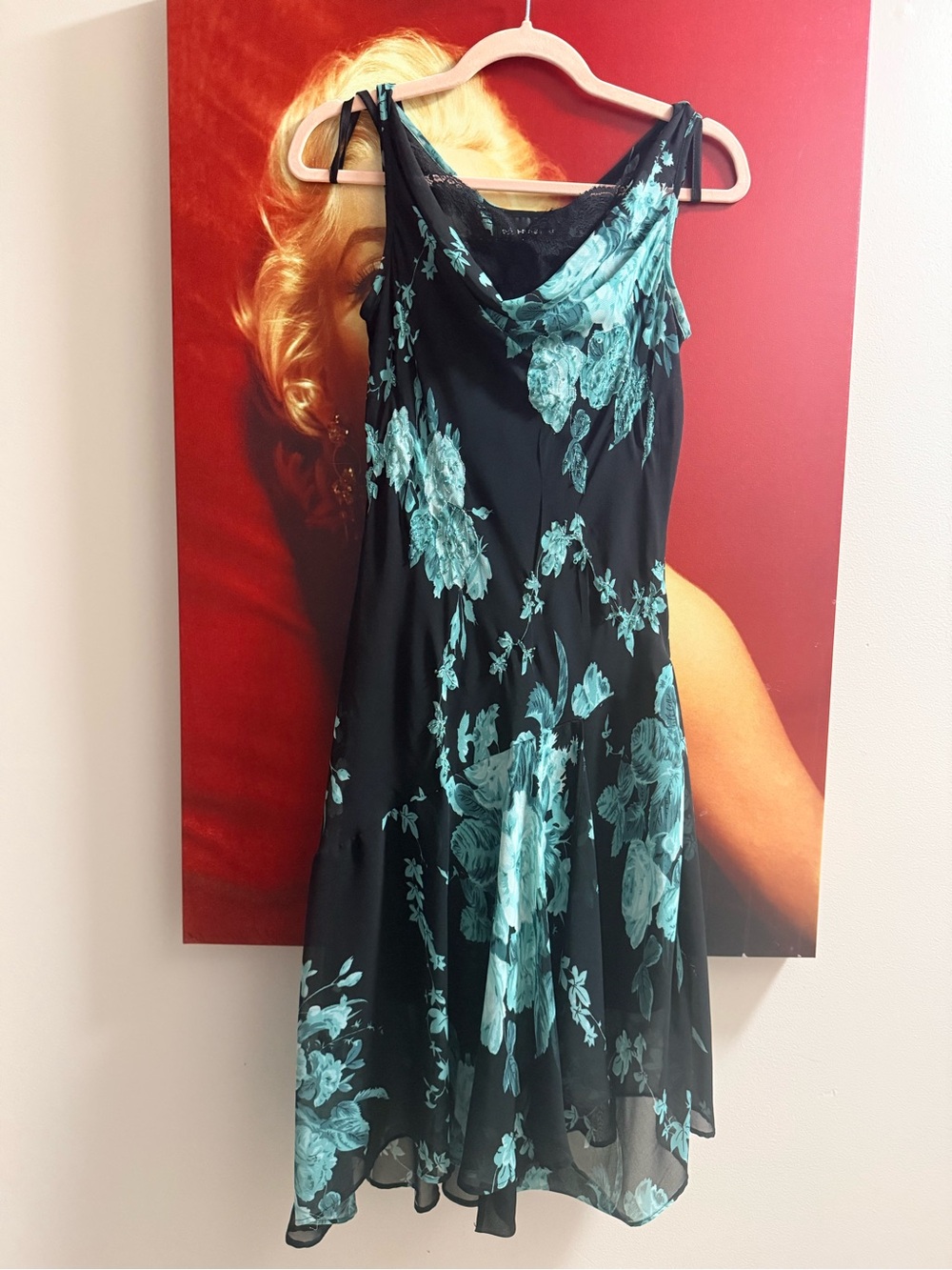 connected apparel Black and Teal Floral Cowl Neck Dress